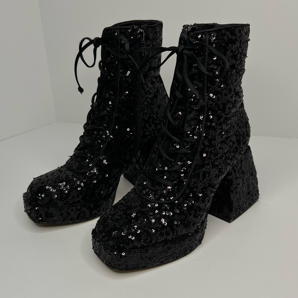 Circus by Sam Edelman Kia Sequin Black Mid-Calf Boots Heels Size 6